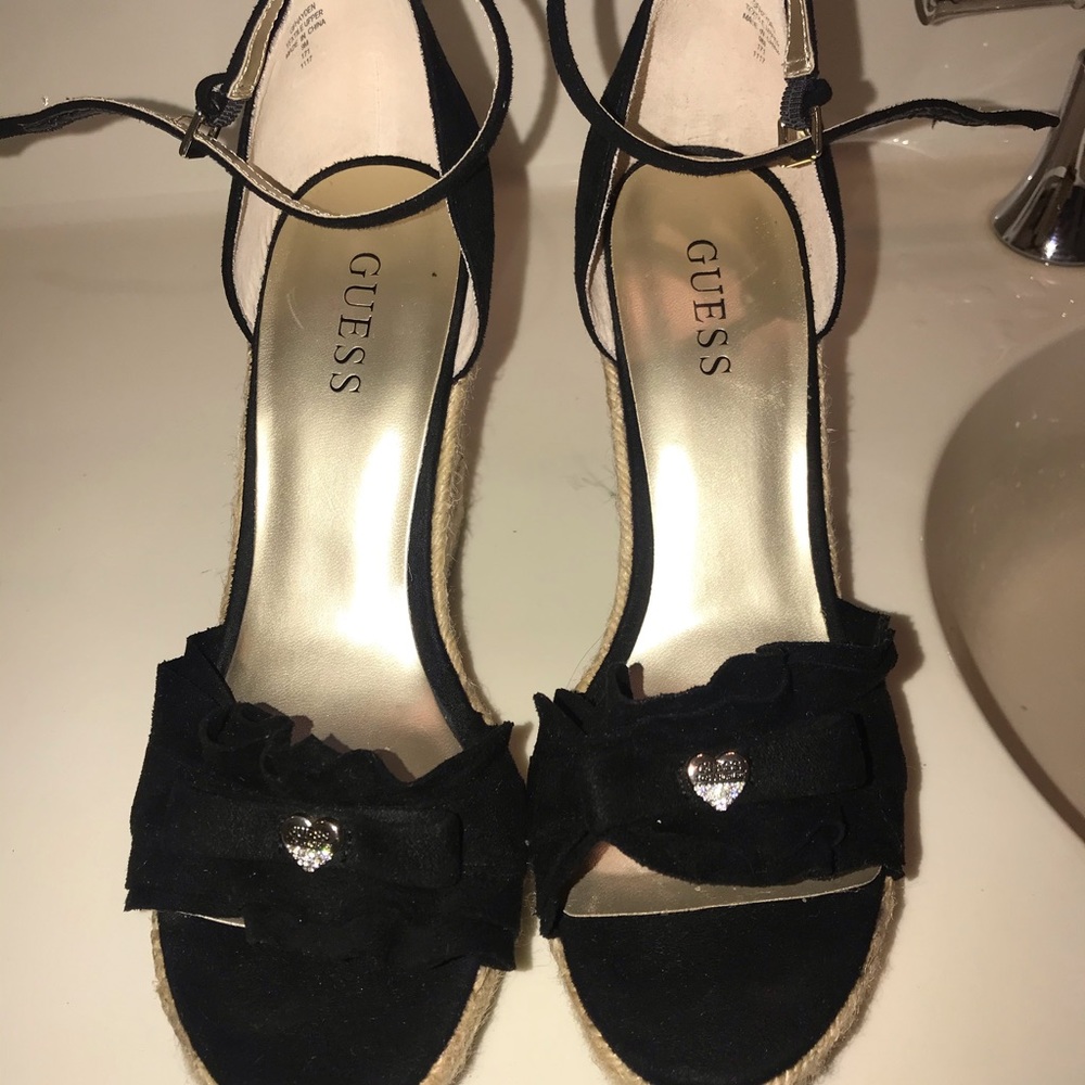 Good Condition black strappy GUESS wedges